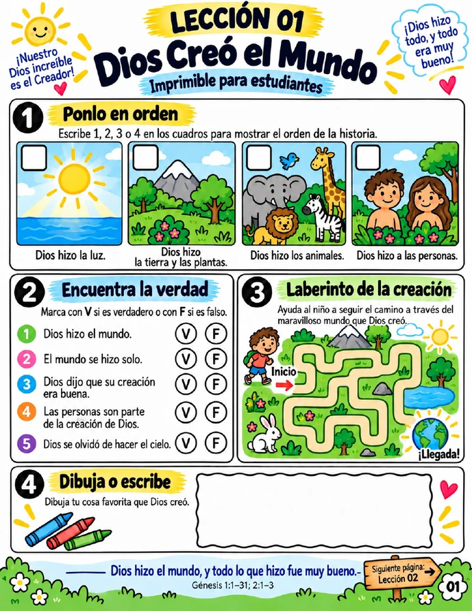 Dios creó el mundo — actividad imprimible